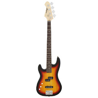 Aria STB-PJ Series Left Handed Electric Bass Guitar in 3-Tone Sunburst