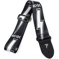 Perris 2" Polyester "AC/DC - White Logo & Lightning Bolt on Black" Licensed Guitar Strap