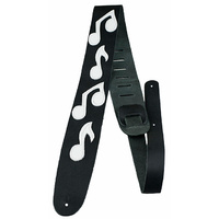 Perris 2.5" Black Leather Guitar Strap with White Musical Notes