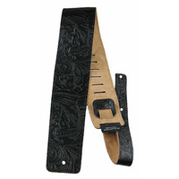 Perris 3.5" Embossed Western Flower Leather Guitar Strap Black