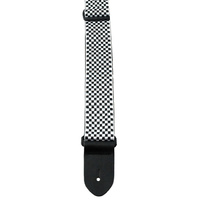 Perris 2" Jacquard Guitar Strap with Black & White Checker design & Leather ends