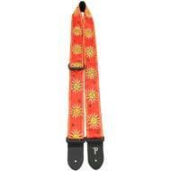 Perris 2" Jacquard Guitar Strap with "Suns on Red" Design & Leather ends