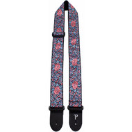 Perris 2" Jacquard Guitar Strap with Blue & Red Flower Pattern with Leather ends