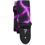 Perris 2" Ribbed Polyester "Neon Purple Lightning" Guitar Strap with Leather ends