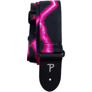 Perris 2" Ribbed Polyester "Neon Pink Lightning" Guitar Strap with Leather ends