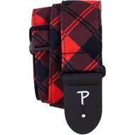 Perris 2" Dye-Sub Poplin Fabric "Red/Black Plaid" design Guitar Strap with Leather ends