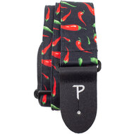 Perris 2" Fabric Guitar Strap in "Red Pepper Allover" Design with Black Leather Ends