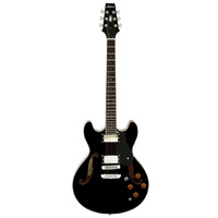 Aria TA-CLASSIC Semi-Hollow Electric Guitar in Black Gloss