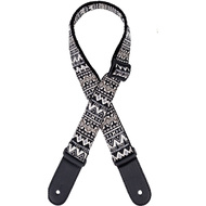 Kealoha 1.5" Cotton/Linen Ukulele Strap in Black & White Aztec Design with Black Ends