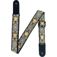 Kealoha 1.5" Embroidered Ukulele Strap in Gold & White Flower Aztec Pattern with Black Ends