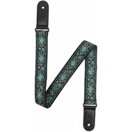 Kealoha 1.5" Embroidered Ukulele Strap in Blue Aztec Pattern V2 with Black Ends