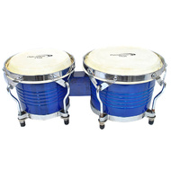 Percussion Plus Deluxe 7.5 & 8.5" Wooden Bongos in Gloss Blue Lacquer Finish