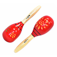 Percussion Plus Wooden Maracas in Red & Patterned Finish