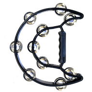 Percussion Plus Half Moon Tambourine with 10-Double Rows of Jingles in Black