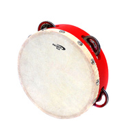 Percussion Plus 6" Wooden Tambourine with Head & 4-Single Rows of Jingles