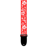 Perris 1.5" Polyester Ukulele Strap in Red & White Luau design with Leather ends