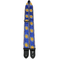 Perris 2" Jacquard Guitar Strap with "Suns on Royal Blue" Design & Leather ends