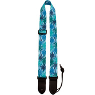 Perris 1.5" Fabric Ukulele Strap in Blue Palm Trees Design with Leather ends