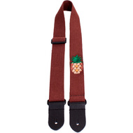 Perris 1.5" Cotton Ukulele Strap in Brown with Pineapple Embroidery & Leather ends