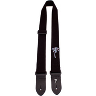Perris 1.5" Cotton Ukulele Strap in Black with Palm Tree Embroidery & Leather ends