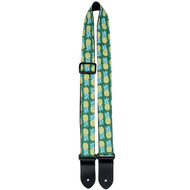 Perris 1.5" Fabric Ukulele Strap in Green Pineapple Design with Leather ends