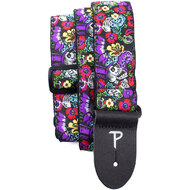 Perris 2" Jacquard Guitar Strap with "Floral Skulls" Design & Leather ends
