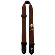 Perris 1.5" Cotton Ukulele Strap in Brown with Hula Dancer Embroidery & Leather Ends