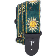 Perris 2" Jacquard Guitar Strap with "Suns on Emerald Green" Design & Leather ends