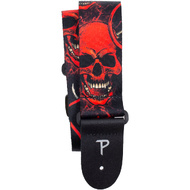 Perris 2" Polyester "Red Devil Skulls" Guitar Strap with Leather ends