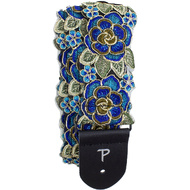 Perris 2" Stitched 3D Lace Ribbon Guitar Strap in Blue & Gold Floral Design