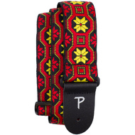 Perris 2" Jacquard Guitar Strap with Red & Yellow Geo Pattern with Leather ends