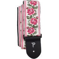 Perris 2.5" Jacquard Guitar Strap with "Red Roses on White" Design & Leather ends