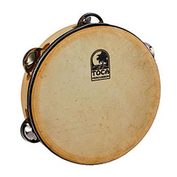 Toca Players Series Wooden 7-1/2" Tambourine with Head & Single Row Of Jingles