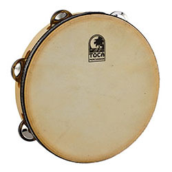 Toca Players Series Wooden 9" Tambourine with Head & Single Row of Jingles