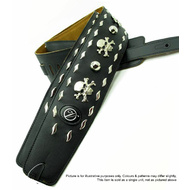 Vorson Black Leather Guitar Strap with Metal Skulls & Bones