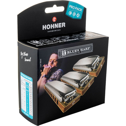Hohner Blues Harp 3-Pce Harmonica Pro Pack in the Keys C, G, A