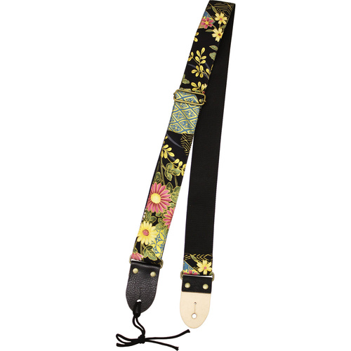 Aria 2" Deluxe Cotton Kimono Guitar Strap with Black Leather ends