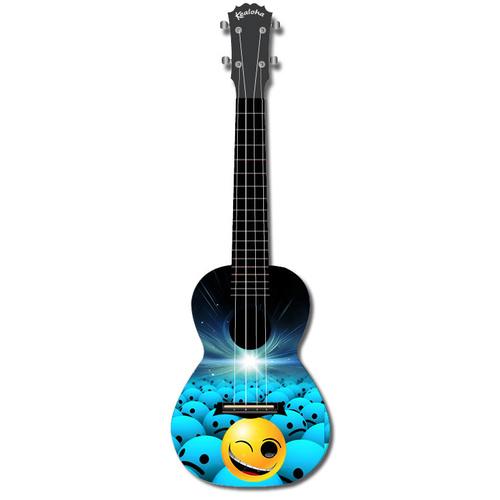 Kealoha "Winking Smiley Ball" Design Concert Ukulele with Black ABS Resin Body
