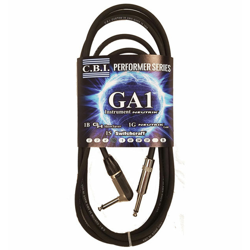 C.B.I. Cables GA1 Series 10ft Instrument Cable with 1 x Right Angle Jack