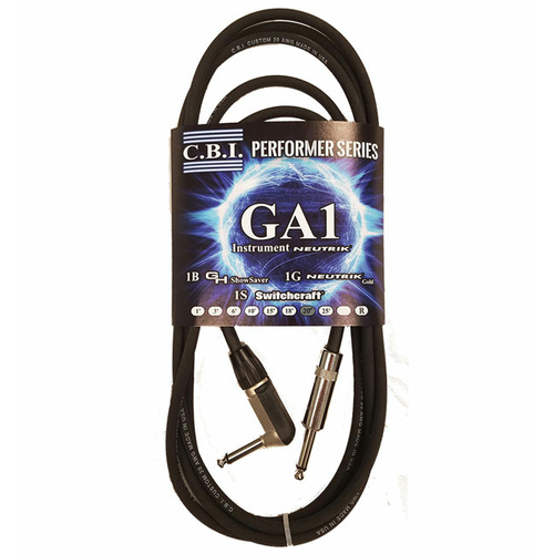 C.B.I. Cables GA1 Series 20ft Instrument Cable with 1 x Right Angle Jack