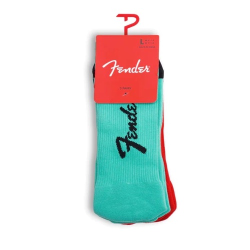 Perris Licensed FENDER "Exploded Logo" Large Crew Socks in Asst Colour (3-Pair)