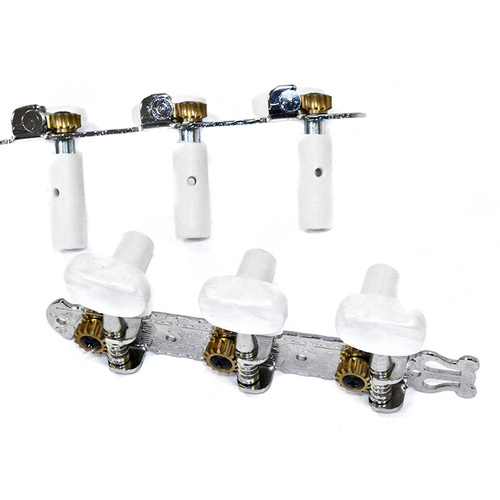 GT Classical Guitar Tuning Machines on Decorative Plate in Nickel Finish (3+3)