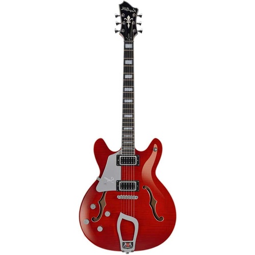 Hagstrom Super Viking Left Hand Semi-Hollow Guitar in Wild Cherry Transparent Gloss