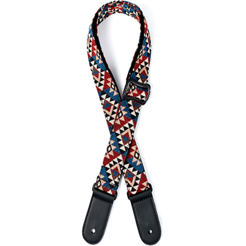 Kealoha 1.5" Cotton/Linen Ukulele Strap in Mexican Aztec Triangles Design with Black Ends