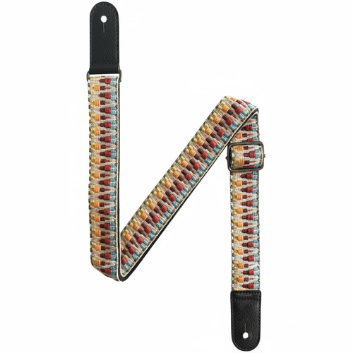 Kealoha 1.5" Embroidered Ukulele Strap in Multi-Colour Aztec Pattern with Black Ends