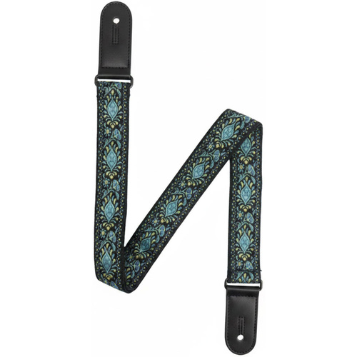 Kealoha 1.5" Embroidered Ukulele Strap in Blue Aztec Pattern V2 with Black Ends