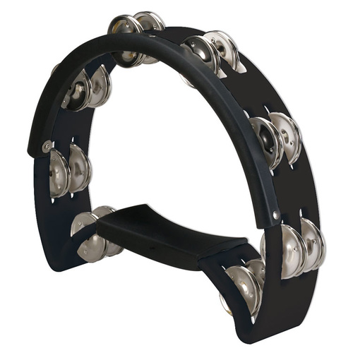 Opus Percussion Power Tambourine with Double-Row Jingles & Striking Edge in Black