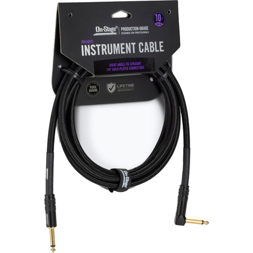 On Stage 10ft Production-Grade Braided Instrument Cable  (1/4" Straight - 1/4" Right Angle)