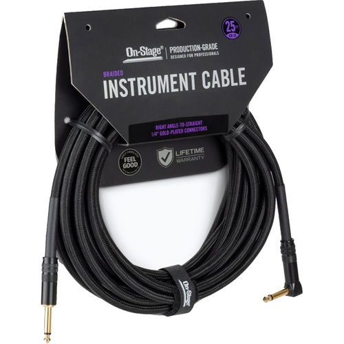 On Stage 25ft Production-Grade Braided Instrument Cable  (1/4" Straight - 1/4" Right Angle)