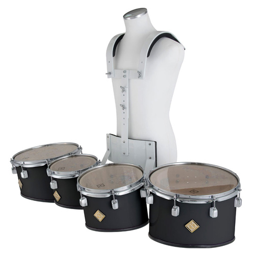 Marching Tenor Drum Quad Set in Black with Carrier
